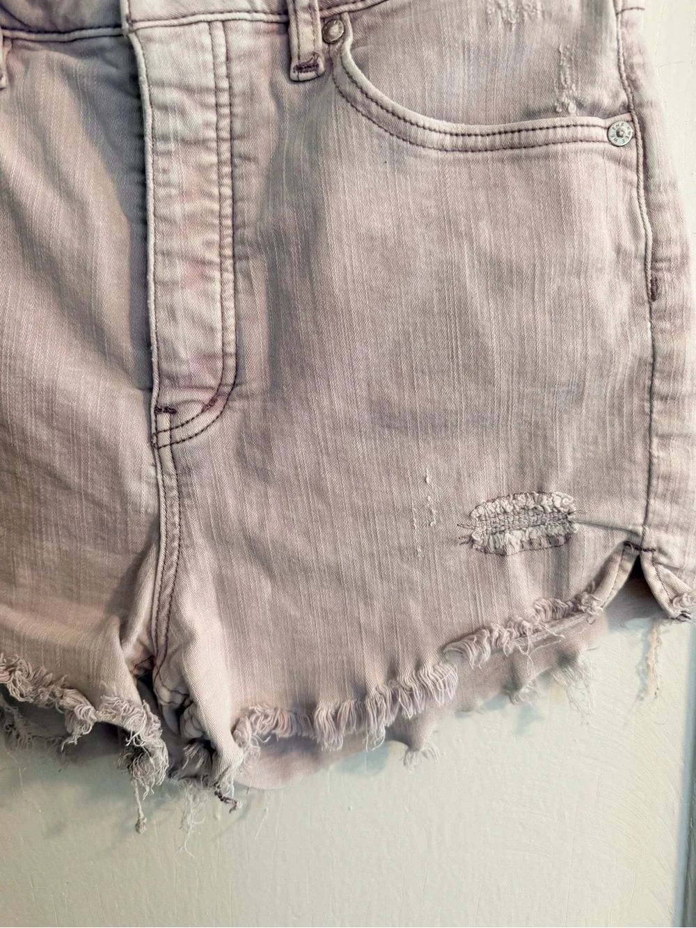 Free People Taupe Frayed Hem High-Rise Jean Shorts